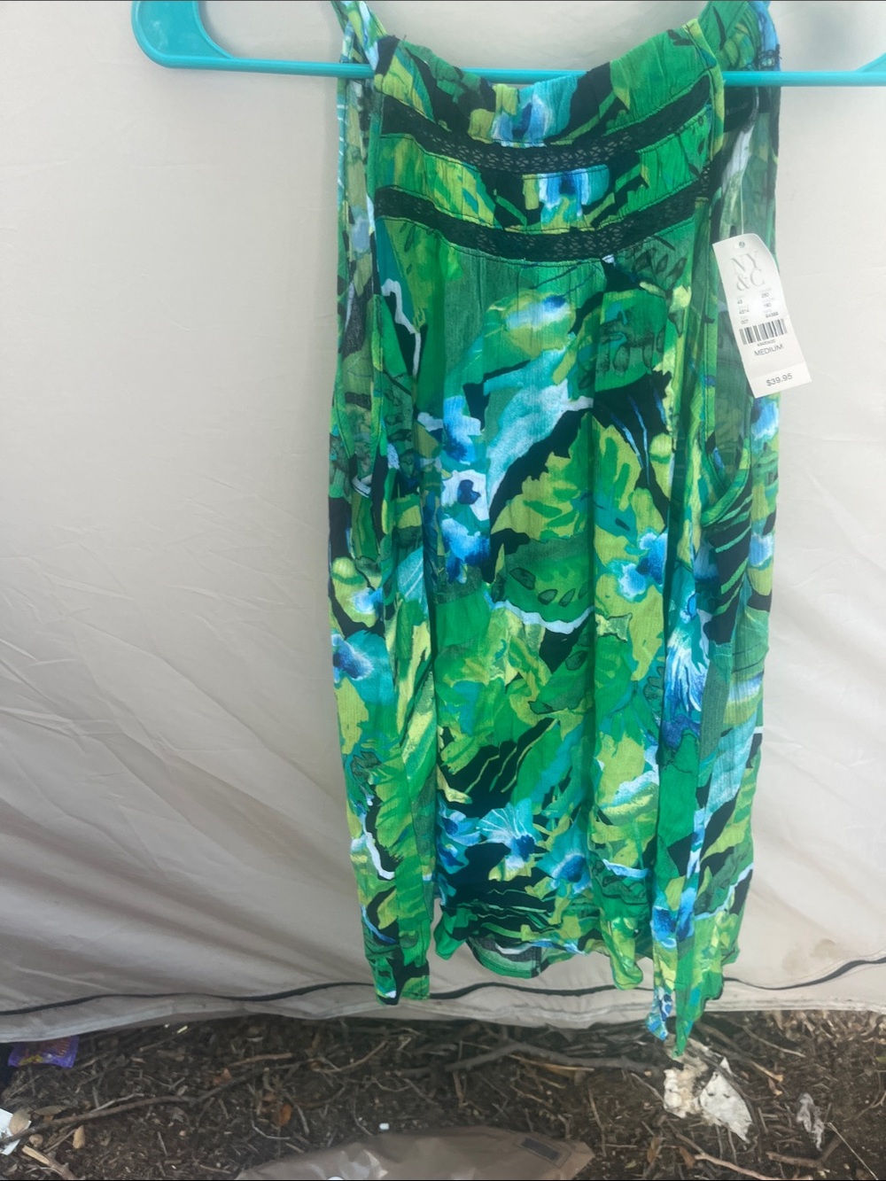 New York & Company Green and Blue Floral Print Camisole